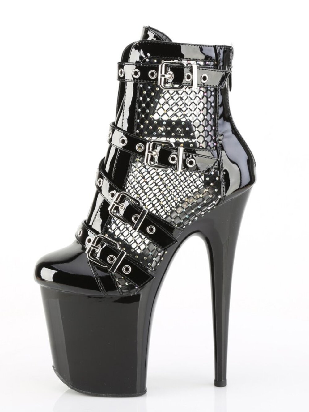 Black Goth Platform Boots | 8" Extreme Heel Rhinestone Rave Ankle Boots